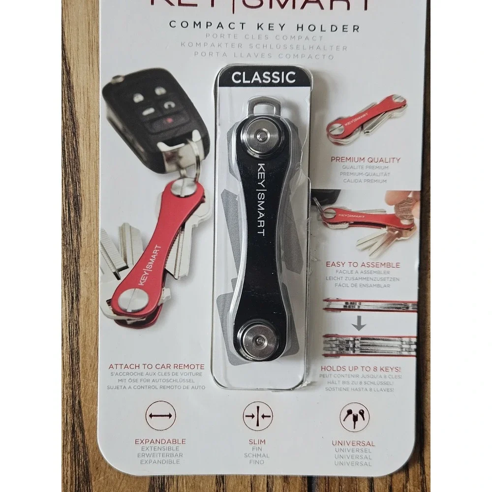 KeySmart Classic Compact Key Holder Black Aluminum Organizer w/ Expansion Pack